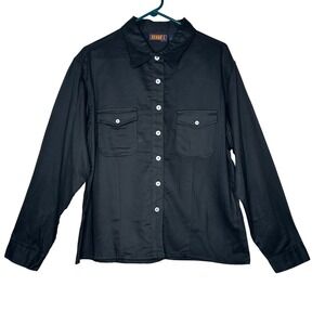 Faded Glory VTG NWT Women's XL‎ Button Up Shirt Black Long Sleeve Top